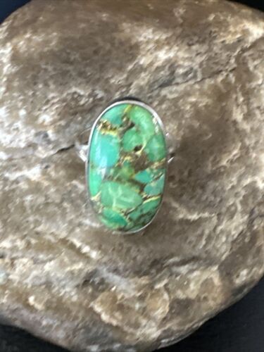 Navajo Green Mojave Turquoise Ring | Sterling Silver | Sz 7 | Authentic Native American Handmade | 15594