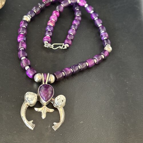 Navajo Purple Sugilite White Buffalo Naja Pendant | Sterling Silver | Authentic Native American Handmade | 15024
