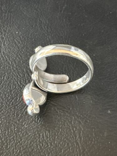 Navajo Red Coral and Multi-Stone Adjustable Ring | Authentic Native American Sterling Silver | Sz 6.5 | 15335