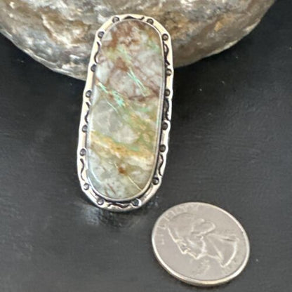 Navajo Ribbon Boulder Green Turquoise Ring | Sterling Silver | Sz 8 | Authentic Native American Handmade | 16383