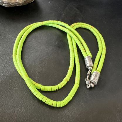 Navajo Green Gaspeite Stabilized Necklace | Sterling Silver | 22" | Authentic Native American Handmade | 16467
