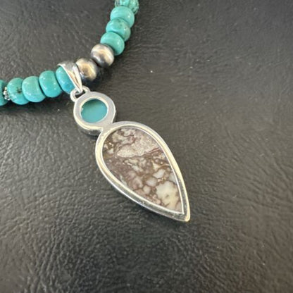 Navajo Wild Horse | Blue Kingman Turquoise Pendant Necklace | Sterling Silver | Native American Handmade | 17573