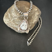 Men's White Buffalo Turquoise Pendant Necklace | Navajo Pearls | Sterling Silver | Native American Handmade | 17330