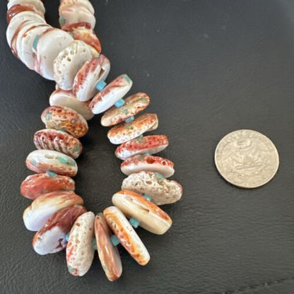 Navajo Blue Turquoise & Purple Spiny Oyster Bead Necklace | Sterling Silver | Authentic Native American | 23" | 17465