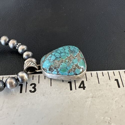 Men's Navajo Blue Spiderweb Turquoise Pendant Necklace | Sterling Silver | Authentic Native American Handmade | 16241
