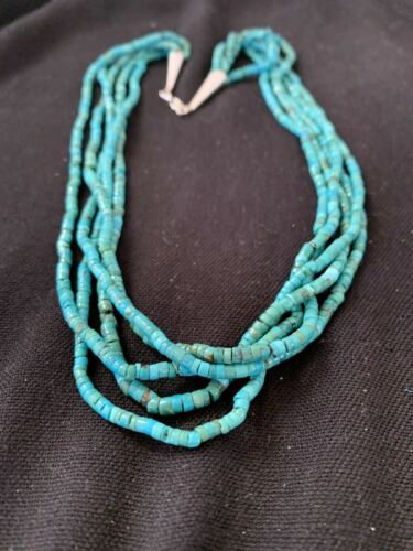 Native American Navajo Turquoise Heishi Necklace | Sterling Silver 5 Strand 2mm | 20" | 205