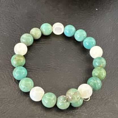 Turquoise Memory Wire Bracelet | Stainless Steel | Mother of Pearl Beads | 7" | 17628