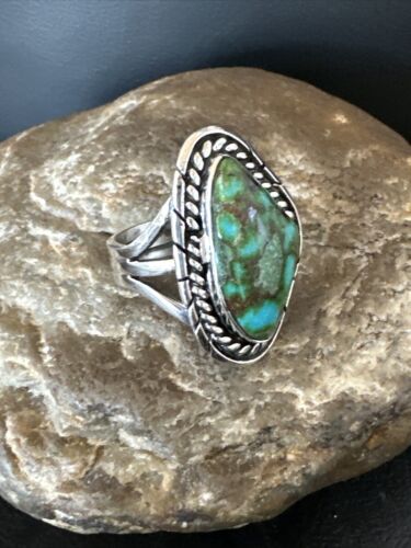 Navajo Green Sonoran Turquoise Ring | Sterling Silver | Sz 8 | Authentic Native American Handmade | 16392