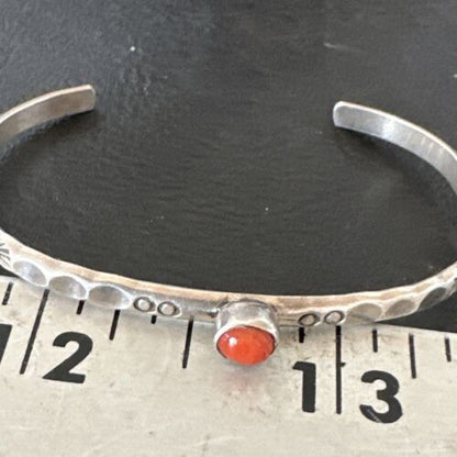 Navajo Coral Old Pawn Children's Bracelet | Sterling Stamped | Handmade | 5.5" | 16658 - Masha USA