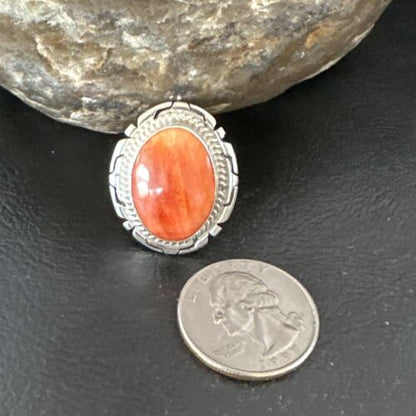 Women's Orange Spiny Oyster Ring | Navajo Sterling Silver | Sz 8.5 | Authentic Native American Handmade | 16032