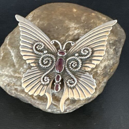 Navajo Butterfly Purple Spiny Oyster Pin Pendant | Sterling Silver | Authentic Native American Handmade | 15233