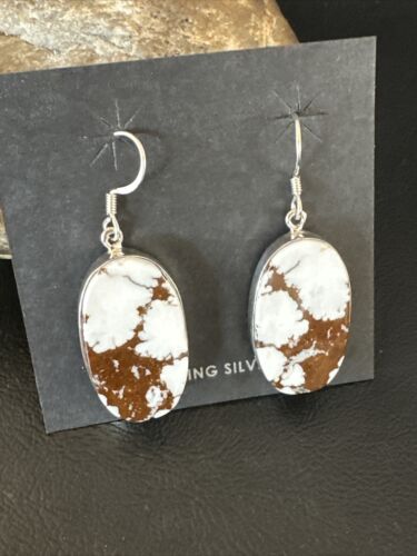 Navajo Wild Horse Turquoise Dangle Earrings | Sterling Silver | Authentic Native American Handmade | 15744