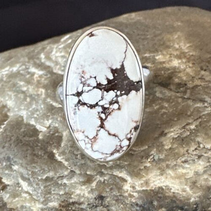 Men's and Women's Wild Horse Turquoise Ring | Navajo Sterling Silver | Sz 8 | Authentic Native American Handmade | 17280