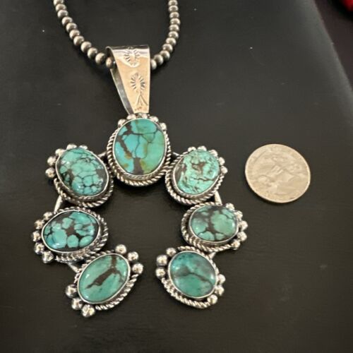 Navajo Spiderweb Turquoise Naja Pendant | Sterling Silver | Authentic Native American Handmade | 16807