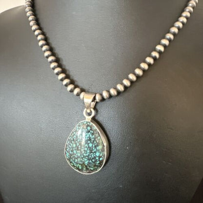 Men's Navajo Blue Spiderweb Turquoise Pendant Necklace | Sterling Silver | Authentic Native American Handmade | 16224