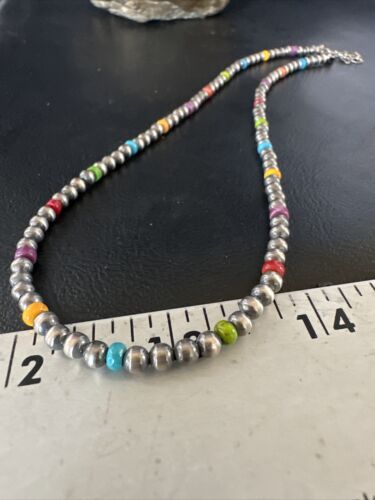 Multi-Color 4mm Navajo Pearls Necklace | Sterling Silver | 20" Hook Eye | Authentic Native American Handmade | 94320