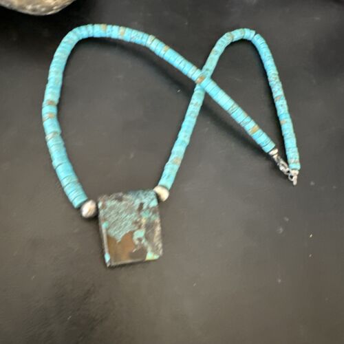 Navajo SpiderWeb Turquoise Heishi Pearls Necklace | Sterling Silver | 20" | Authentic Native American Handmade | 17094