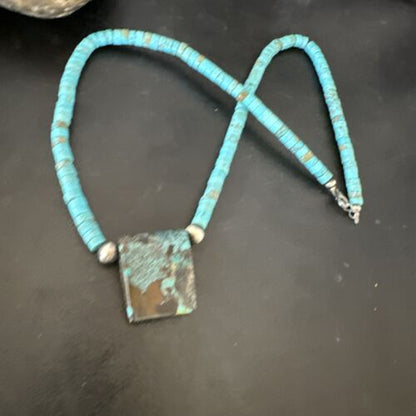 Navajo SpiderWeb Turquoise Heishi Pearls Necklace | Sterling Silver | 20" | Authentic Native American Handmade | 17094