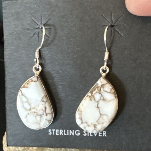 Navajo Wild Horse Turquoise Dangle Earrings | Sterling Silver | Authentic Native American Handmade | 15740