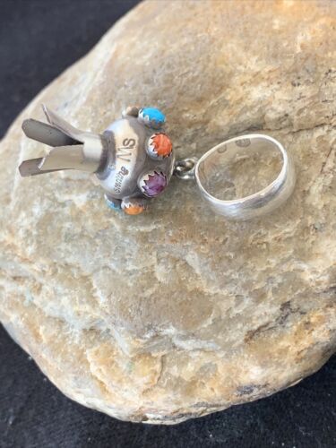 Navajo Multi-Color Turquoise Naja Pendant | Sterling Silver | Authentic Native American Handmade | 01260