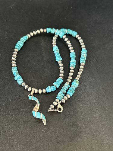 Navajo Kingman Turquoise Pendant Necklace | Sterling Silver | Native American Handmade | 14829