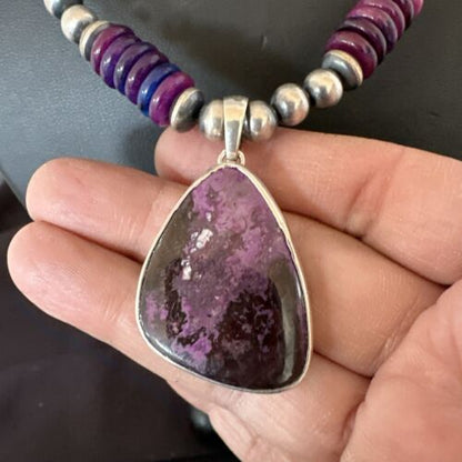 Navajo Purple Sugilite Pendant with Pearls | Sterling Silver Necklace | 21" | Authentic Native American Handmade | 10729