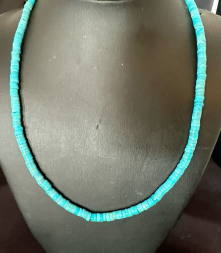 Robin's Egg Blue Turquoise Heishi Bead Necklace | 20" | Sterling Silver | 17374 - Masha USA