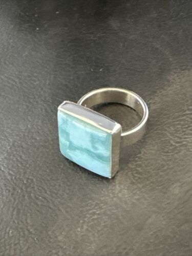 Navajo Blue Larimar Ring | Sterling Silver | Sz 8 | Authentic Native American Handmade | 17589
