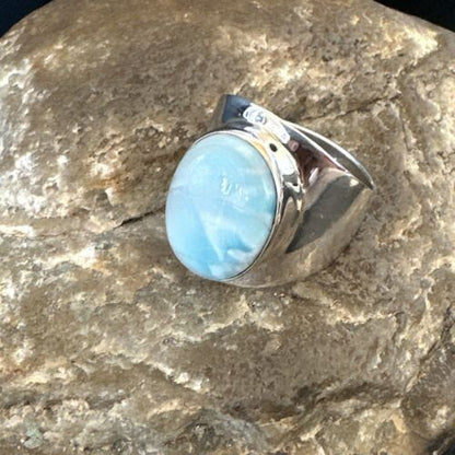 Navajo Blue Larimar Ring | Sterling Silver | Sz 9 | Authentic Native American Handmade | 16600