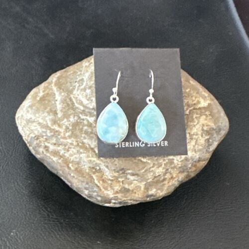 Navajo Blue Larimar Dangle Earrings | Sterling Silver | Authentic Native American Handmade | 17289