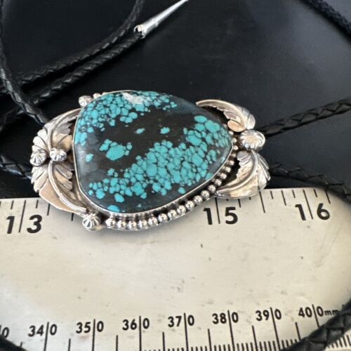 Men's Blue Spiderweb Turquoise Bolo Tie | Navajo Sterling Silver | Authentic Native American Handmade | 15012