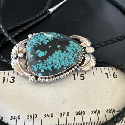 Men's Blue Spiderweb Turquoise Bolo Tie | Navajo Sterling Silver | Authentic Native American Handmade | 15012