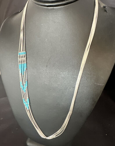 Turquoise 5-Strand Heishi Necklace | Sterling Silver | Authentic Native American Handmade | 15138