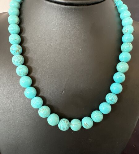 Navajo Blue Robin's Egg Turquoise Necklace | Sterling Silver | 18" | 10mm | Authentic Native American Handmade | 17348