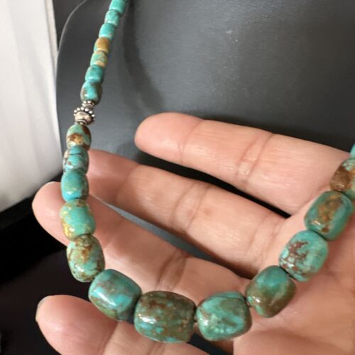 Navajo Blue Turquoise Graduated Necklace | Sterling Silver | Authentic Native American | 18" | 15268