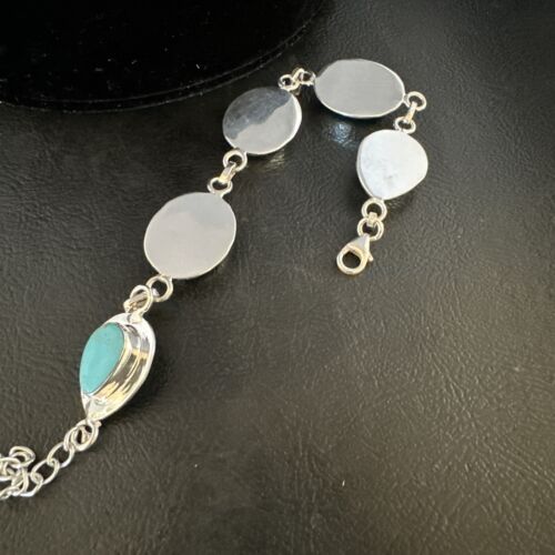 Navajo Blue Turquoise Link Bracelet | Sterling Silver | 8" | Authentic Native American Handmade | 15478