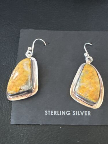 Navajo Bumblebee Jasper Earrings | Sterling Silver | Authentic Native American Handmade | 15823