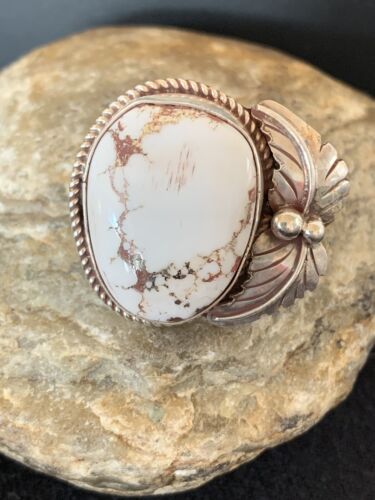 Southwestern Navajo White Buffalo Turquoise Ring | Sterling Silver | Sz 8.5 | 00317