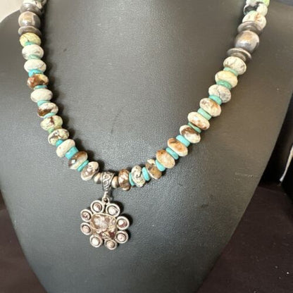Navajo Sterling Silver Blue Turquoise | Wild Horse Necklace Pendant | Multi-Stone | 16037