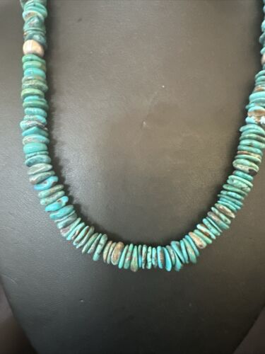 Navajo Blue Turquoise Bead Necklace | Sterling Silver | Graduated |  8mm | Authentic Native American | 19" | 17582