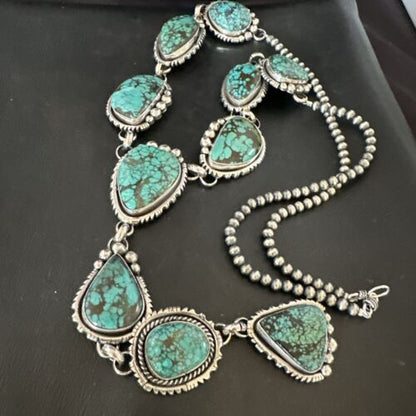 Men's Lariat Blue Spiderweb Turquoise Necklace | Navajo Handmade | 31" | 17453