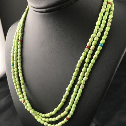 Navajo 3-Strand Green Turquoise Heishi Necklace | Sterling Silver | 19" | Authentic Native American Handmade | 10274