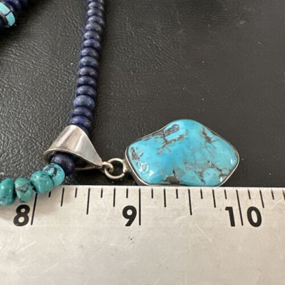 Navajo Lapis Turquoise Pendant Necklace | Sterling Silver | Authentic Native American Handmade | 17434