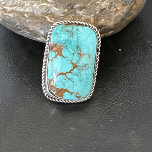 Men's Blue Turquoise #8 Navajo Ring | Sterling Silver | Sz 12 | Authentic Native American Handmade | 16641