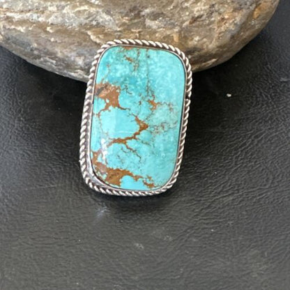 Men's Blue Turquoise #8 Navajo Ring | Sterling Silver | Sz 12 | Authentic Native American Handmade | 16641