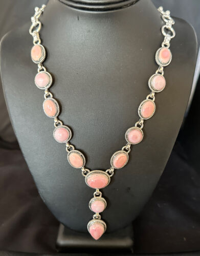 Navajo Pink Conch Lariat Necklace | Sterling Silver Pendant | 23" | Authentic Native American Jewelry | 15456