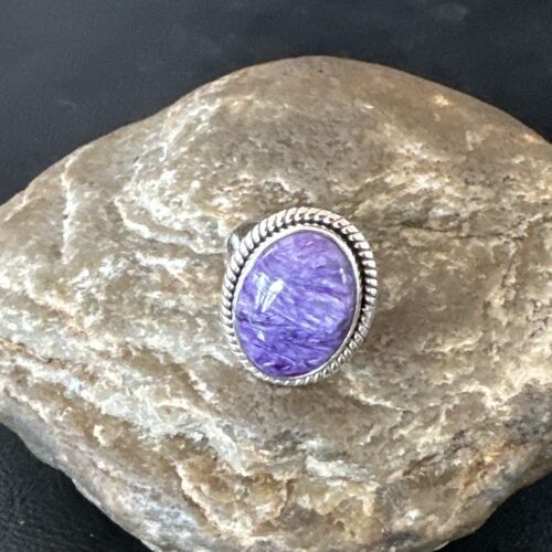 Navajo Purple Charoite Oval Ring | Sterling Silver | Adjustable Sz 9 | Authentic Native American Handmade | 17248