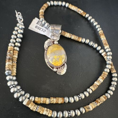 Navajo Bumblebee Jasper Pendant Necklace | Sterling Silver | Authentic Native American Handmade | 01359