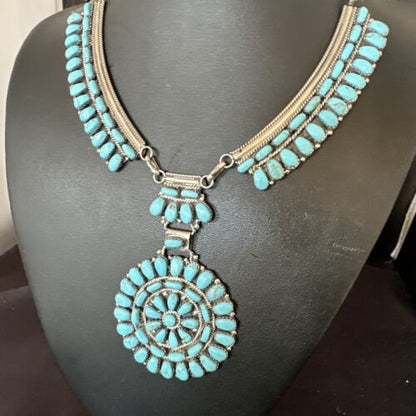 Navajo Blue Turquoise Choker Necklace | Sterling Silver | 17" | Authentic Native American Handmade | 15906