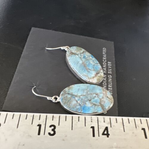 Navajo Blue Turquoise Dangle Earrings | Sterling Silver | Authentic Native American Handmade | 15430